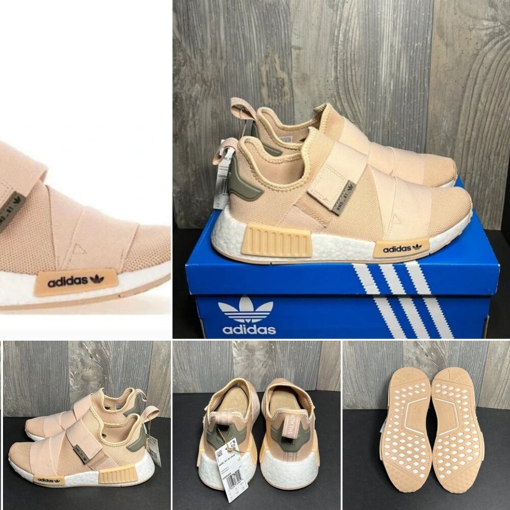 Adidas NMD_R1 Running Shoes with Strap, Blush Pink and White, Women's 7.5, NWT